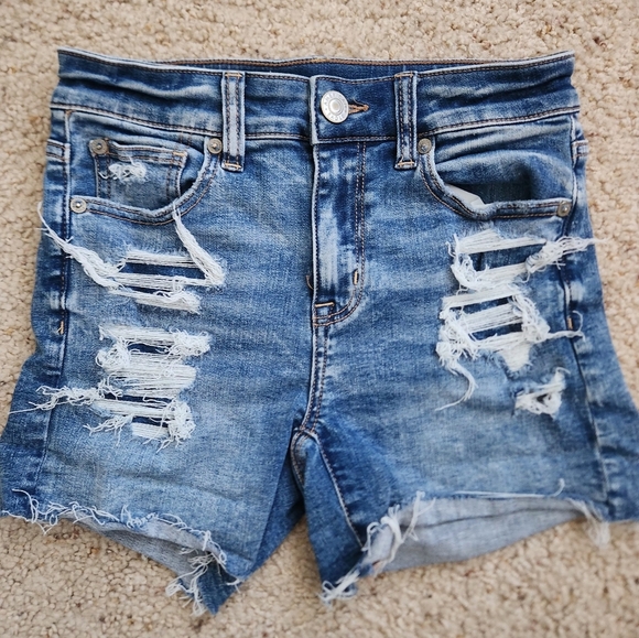 American Eagle Distressed Ne(x)t Level Stretch Jean Shortie Shorts Size 0 - Picture 1 of 8